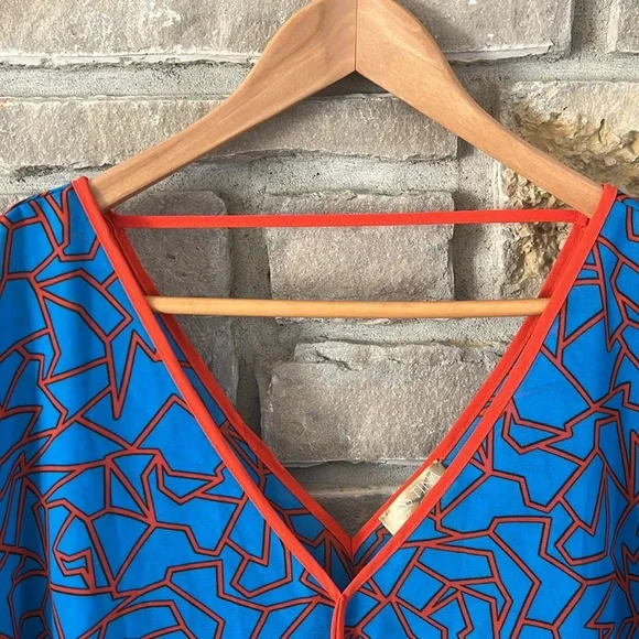 Miss Tina by Tina Knowles Blue & Orange Bat Wing Top Size XL - Picture 4 of 11
